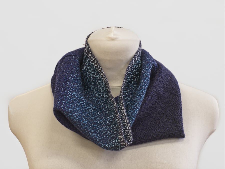 Jack Frost Deep Blue Sea Hand Woven Merino Lambswool Diamond Cowl