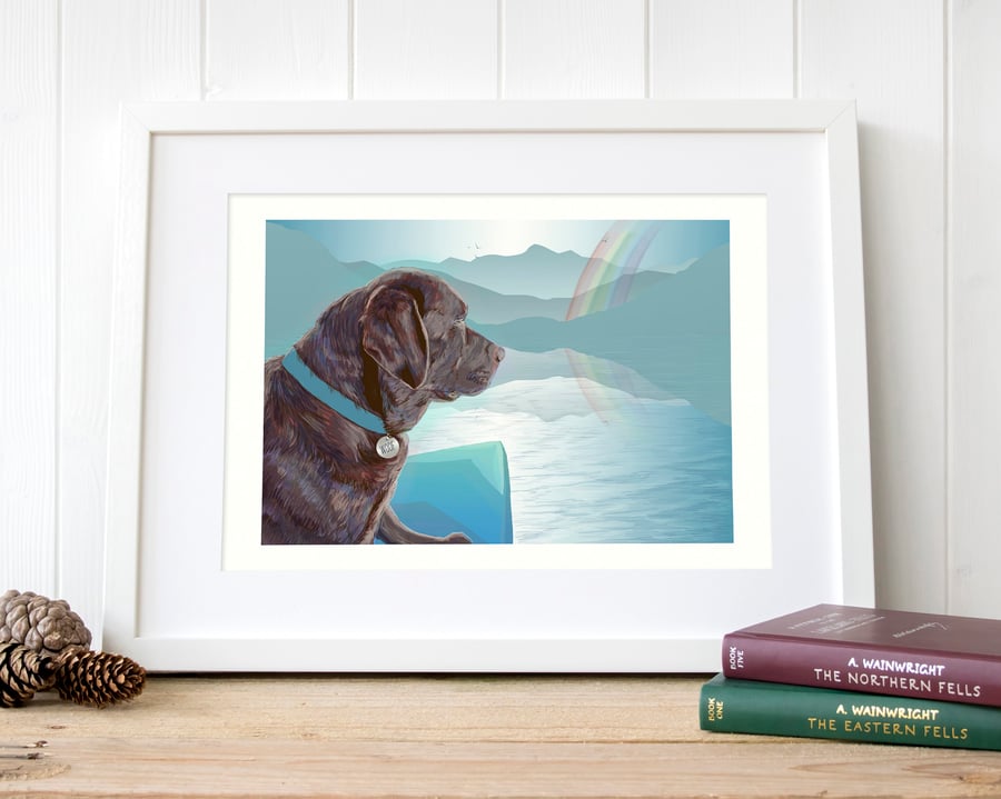 Chocolate Labrador kayaking Lake district gift - Personalised pet loss gift