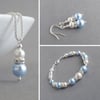 Light Blue Pearl Jewellery Set - Bridesmaid Necklace, Bracelet and Drop Earrings