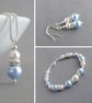 Light Blue Pearl Jewellery Set - Bridesmaid Necklace, Bracelet and Drop Earrings - Image 1