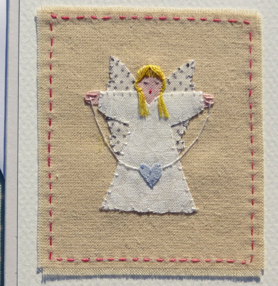 Little Angel hand-stitched card, detailed, birthday, thankyou or new baby