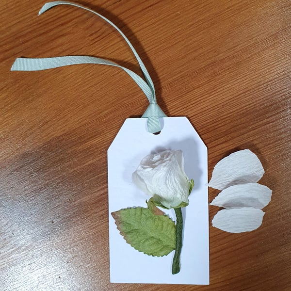 Paper Flower Rose Gift Tag - White