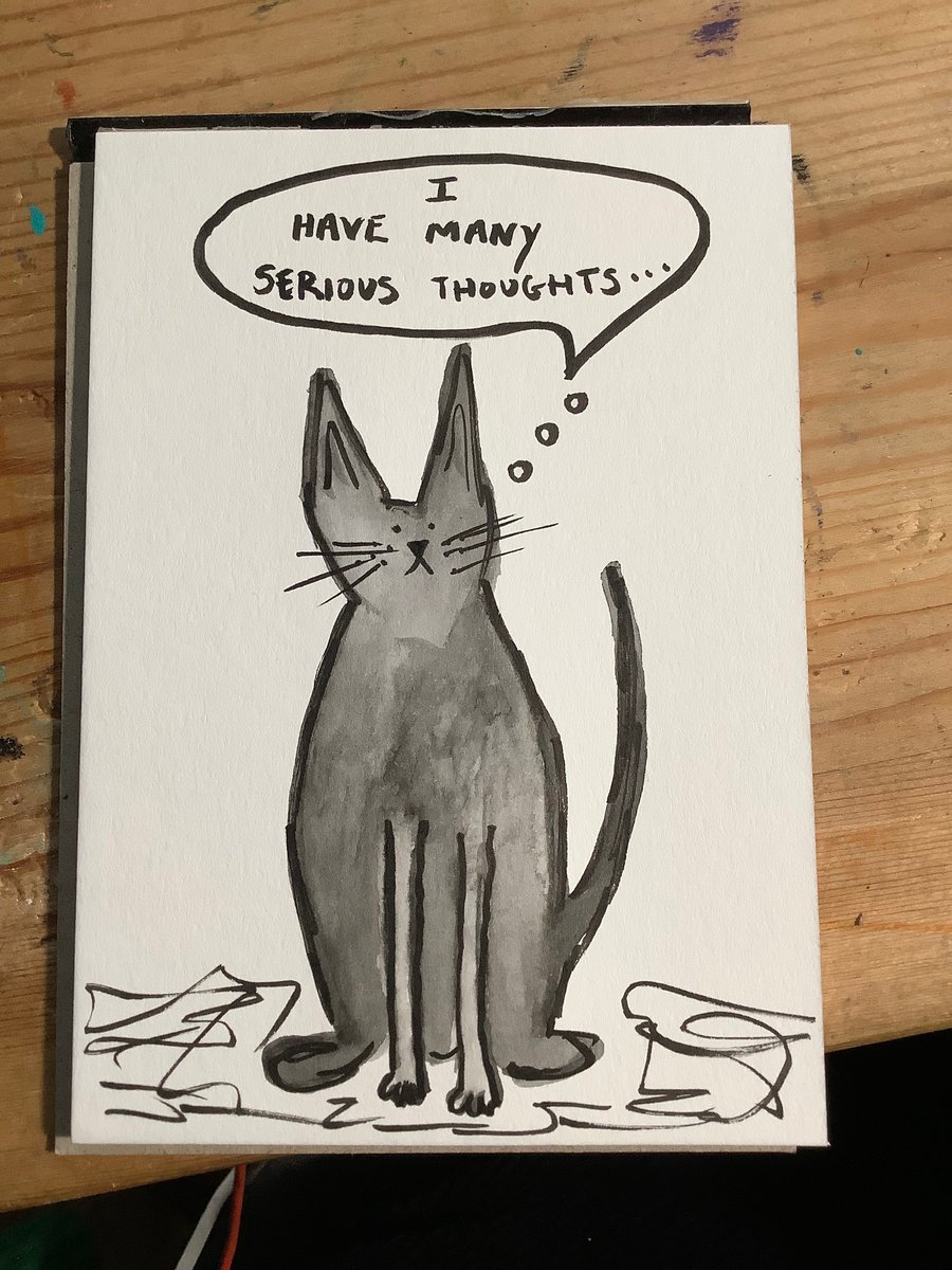 Cat sketch. Serious thoughts. Black cat. Drawing. Original. 