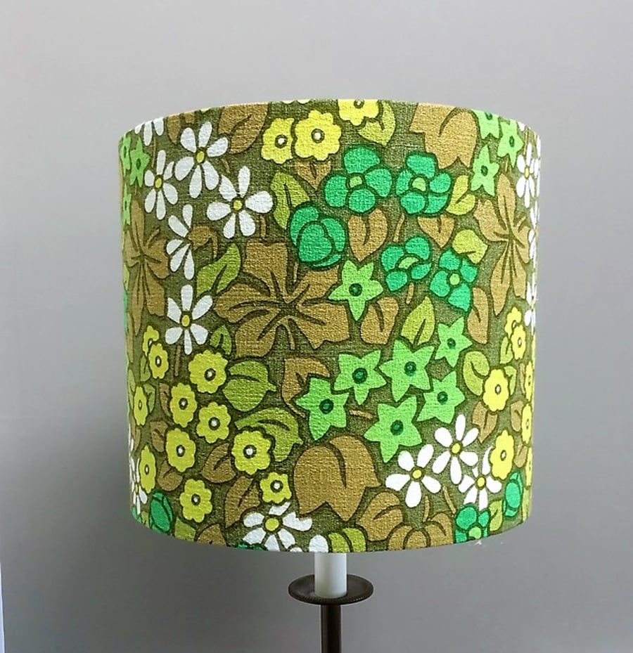 Funky Lemon and Lime Flower 60s 70s vintage fabric  Lampshade