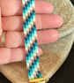 Handmade Beadwork Geometric Cuff Bracelet in Turquoise, Navy, White & Gold  - Image 6
