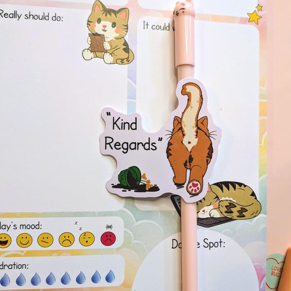 Sassy Ginger Cat Sticker, Kind Regards Office Humor, Funny Die cut Decal (63mm)