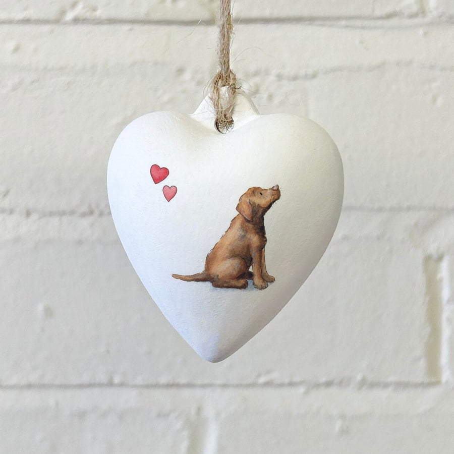Labrador Chocolate Ceramic Heart Bauble