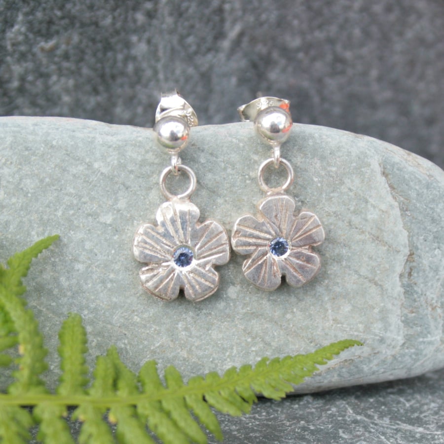 Sterling silver flower earrings, silver botanical earrings, nature lover gift