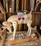 The Festive Forester handmade soft sculpture deer textile art.