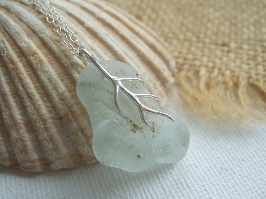 Sea glass necklace, bonfire beach glass pendant, sterling silver necklace