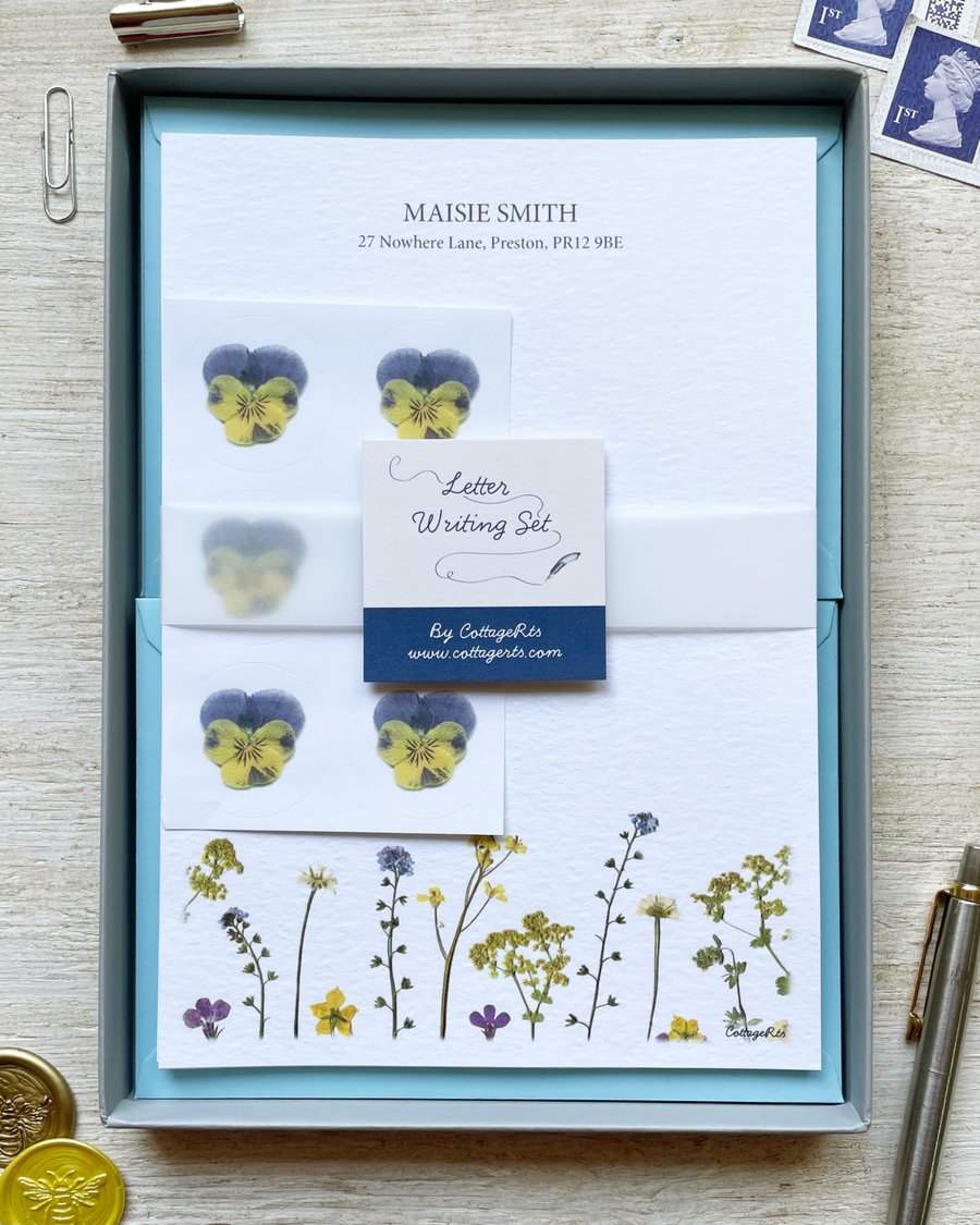 Personalised Letter Writing Set - Pressed Flower Design 