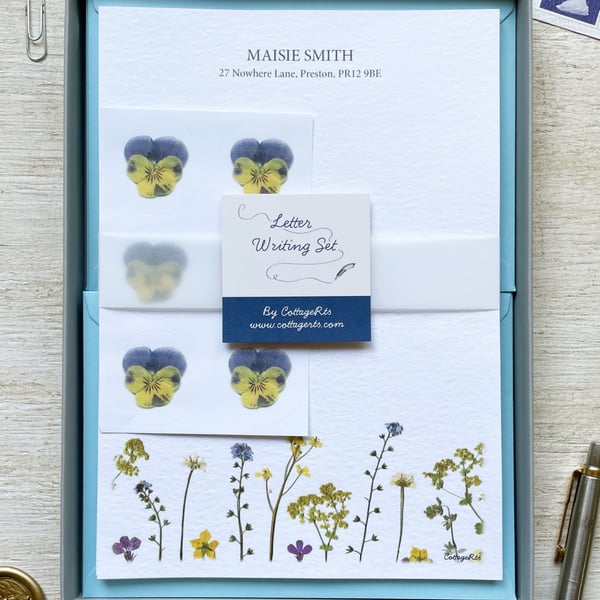 Personalised Letter Writing Set - Pressed Flower Design 