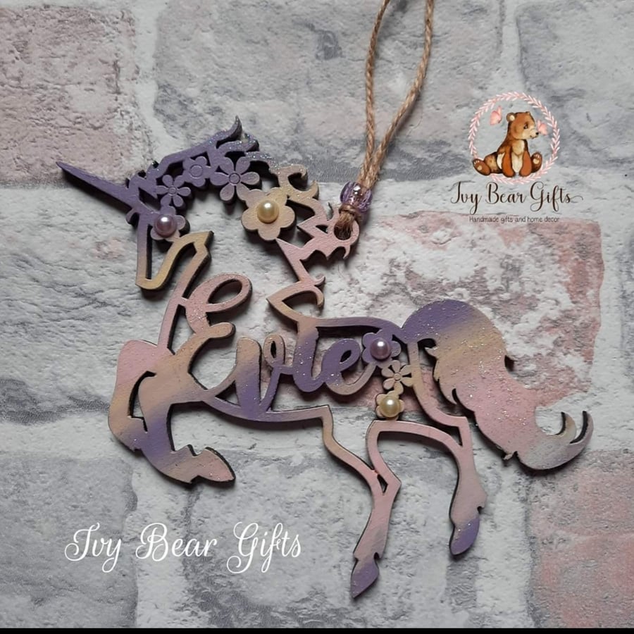 Personalised Unicorn pastel rainbow wall hanging