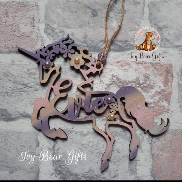 Personalised Unicorn pastel rainbow wall hanging