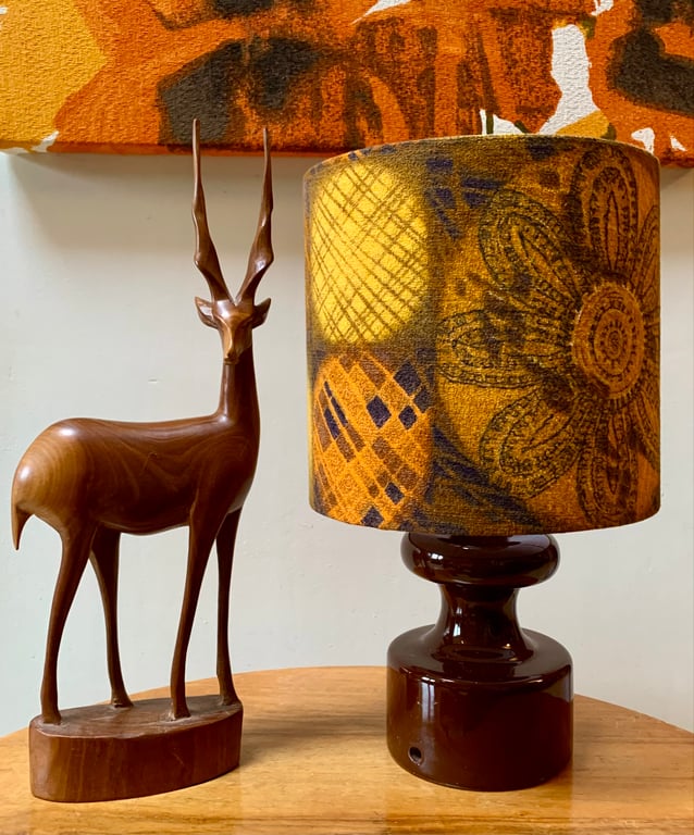 Orange Mid Century Circles Flower 50s 60s Barkcloth vintage fabric Lampshade 