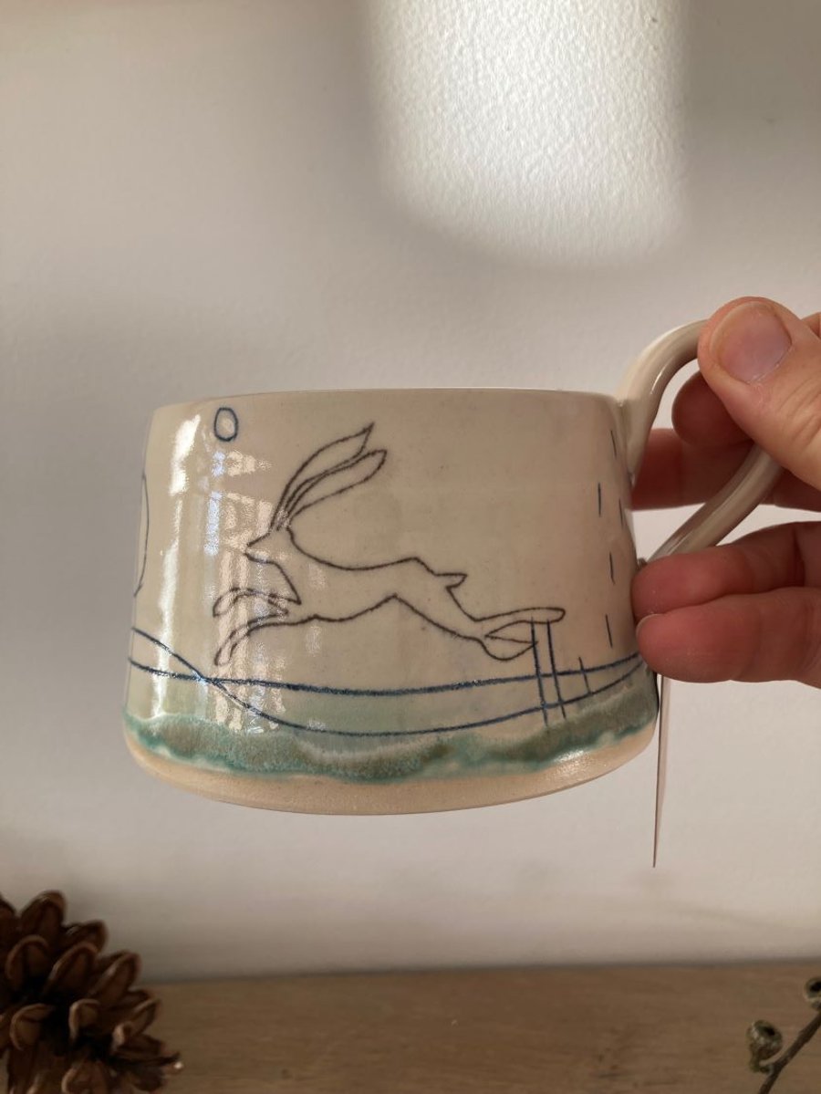 Ceramic handmade Cup - Hare mustard moon