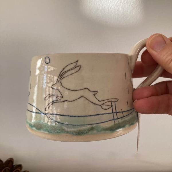 Ceramic handmade Cup - Hare mustard moon