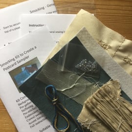 Beginners Smocking Kit to Create a Postcard Sampler, Blue and Beige