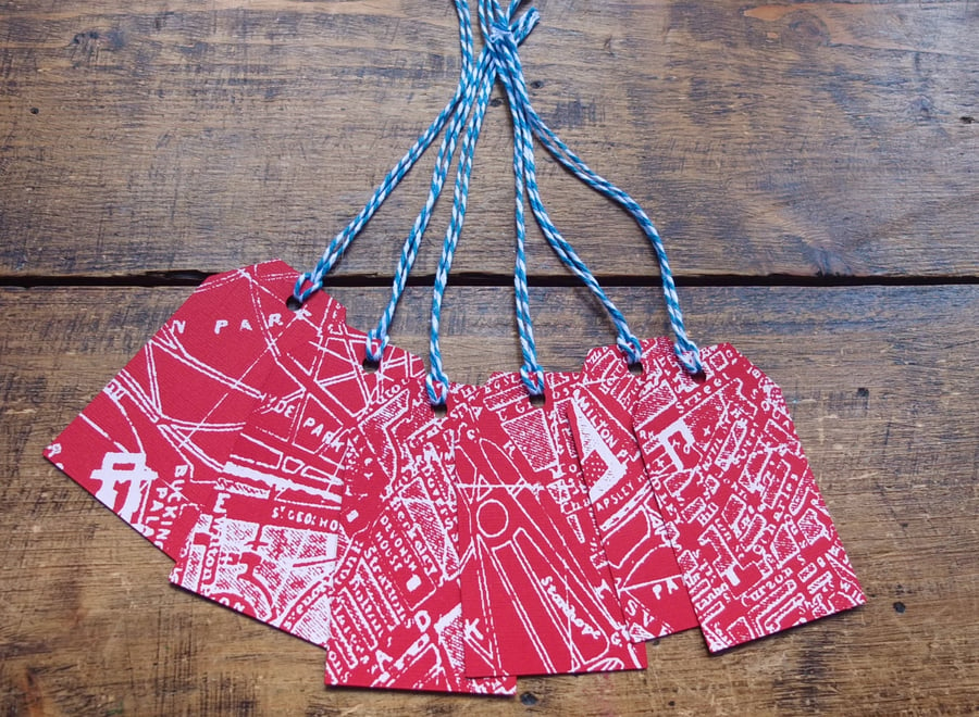 6 Red Vintage Map of London Gift Tags