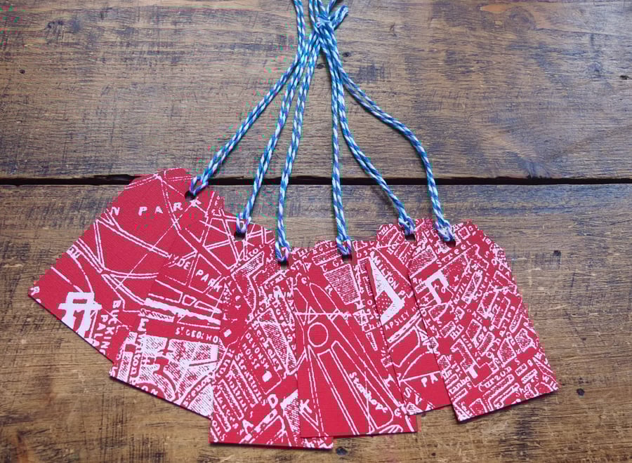 6 Red Vintage Map of London Gift Tags