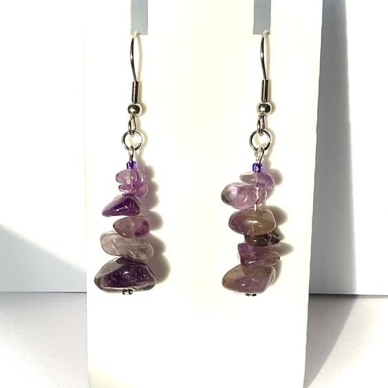 Amethyst Gemstone Chip Drop Earrings