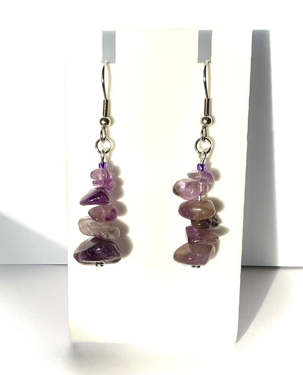 Amethyst Gemstone Chip Drop Earrings