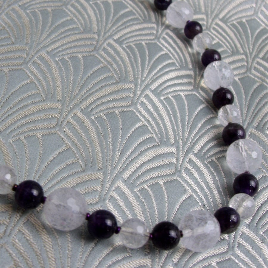 Amethyst Necklace, Purple Semi-Precious Stone Necklace, Purple Necklace CC75
