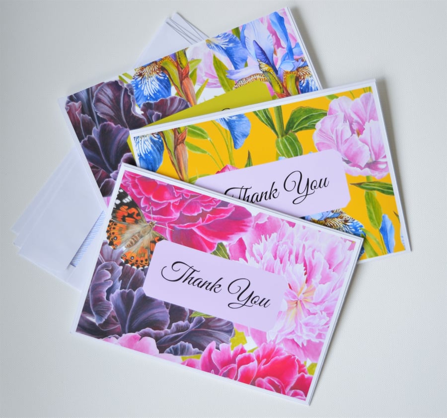 Handmade Botanical Design Set of 6 Thank You Cards