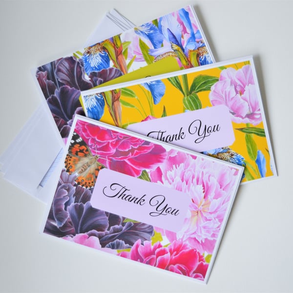 Handmade Botanical Design Set of 6 Thank You Cards