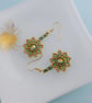 Green and Gold Beaded Sunflower Earrings
