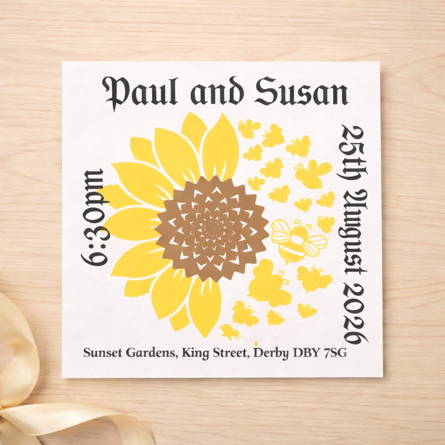 Sunflower Evening Wedding Invitation with Handmade Envelope – Personalised