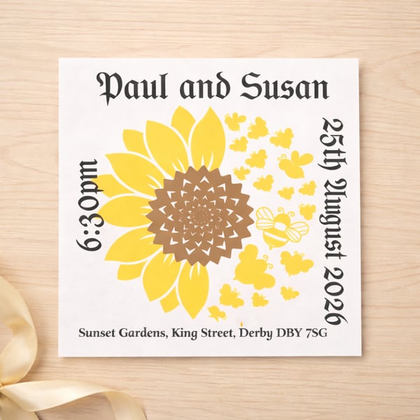 Sunflower Evening Wedding Invitation with Handmade Envelope – Personalised
