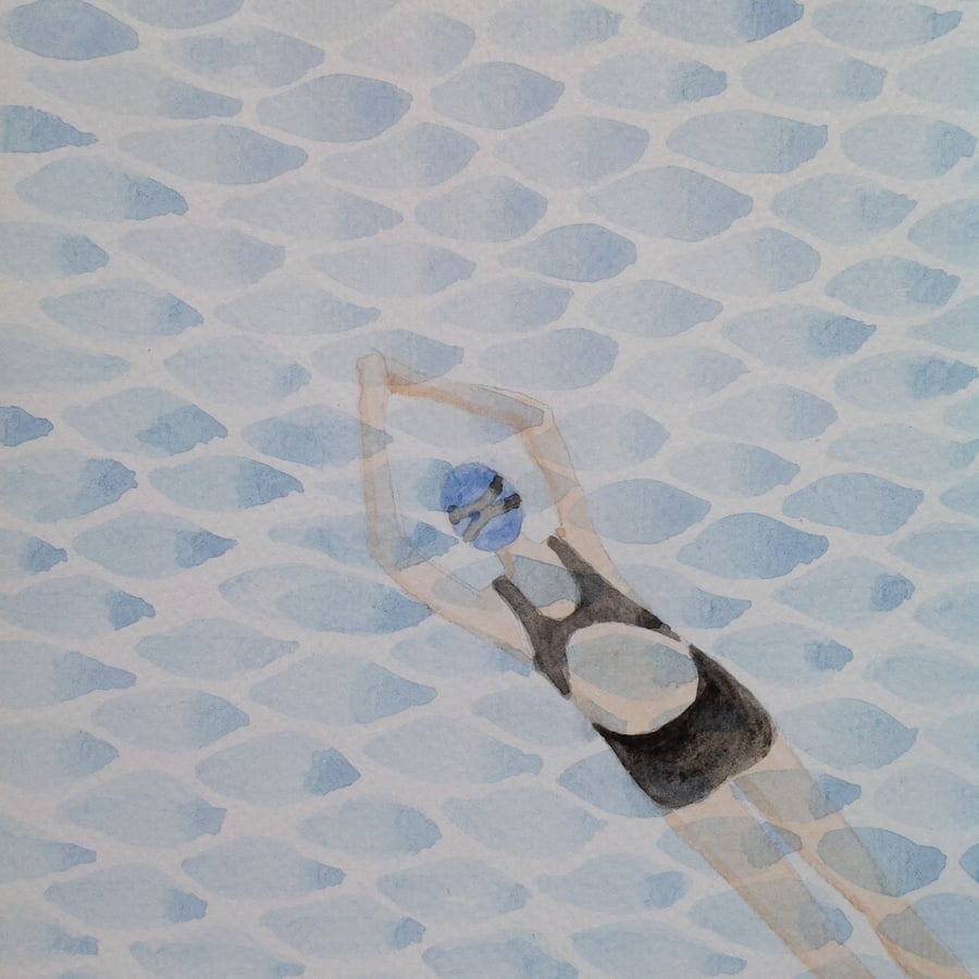 Swimming original watercolour painting