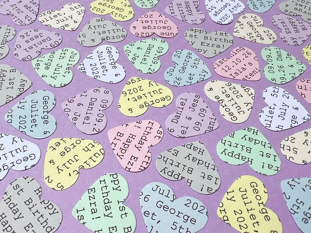 Pastel Personalised Heart Confetti, Any Wording Custom Hearts, Wedding Decor 