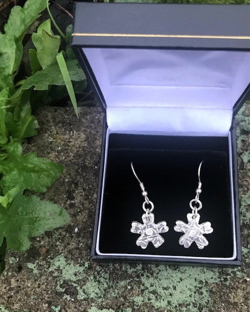 Handmade Fine Silver Snowflake Drop Earrings - Unique 999 Silver Jewellery