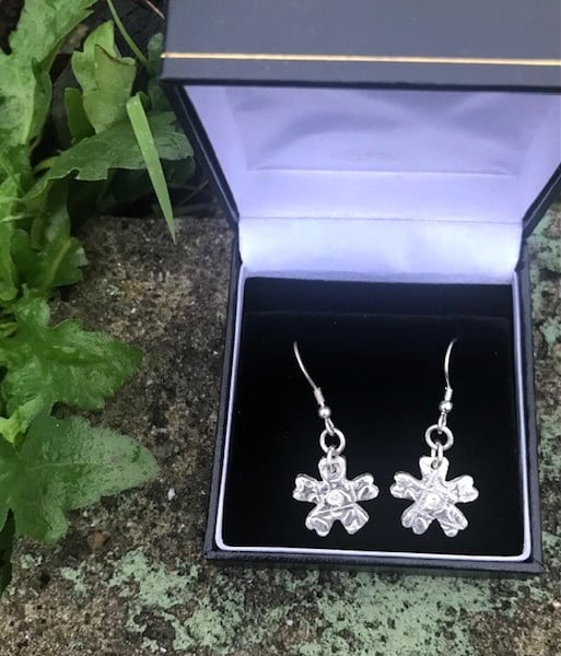 Handmade Fine Silver Snowflake Drop Earrings - Unique 999 Silver Jewellery