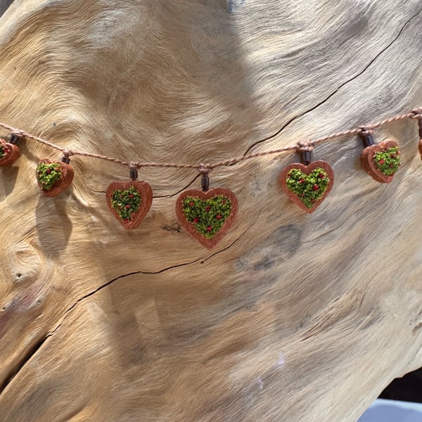 Miniature moss heart garland 