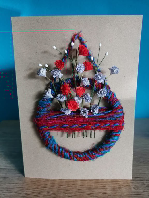Blue and Red  mini flower wreath - luxury keepsake greeting card