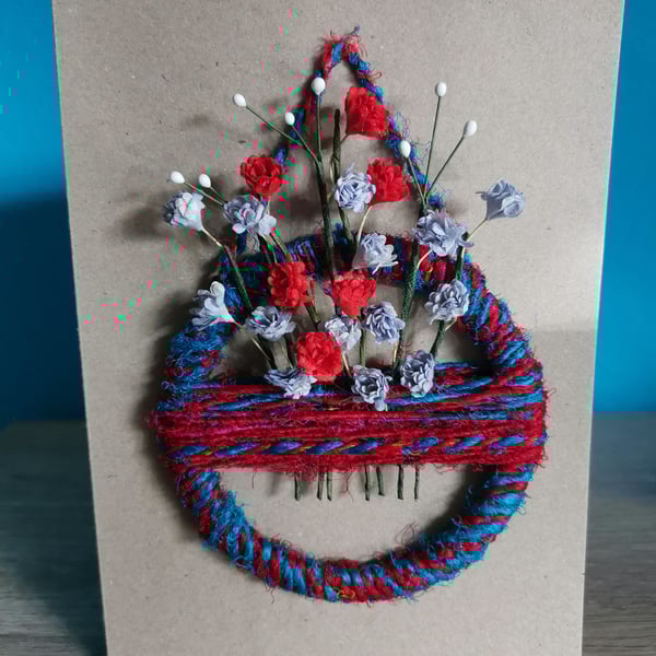 Blue and Red  mini flower wreath - luxury keepsake greeting card
