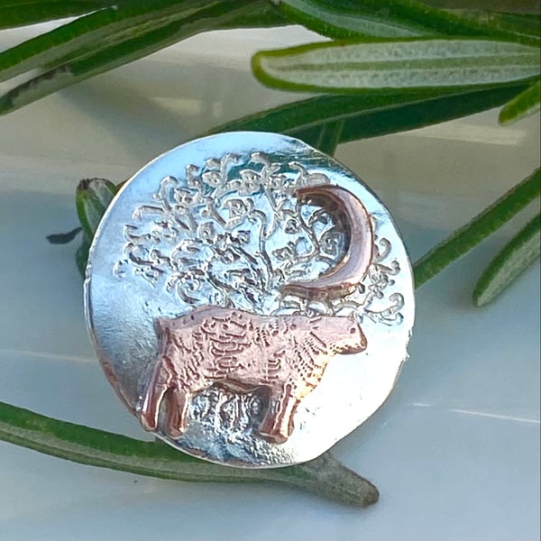 Lapel Pin, Tie Stud, Hat Pin Silver and copper Sheep F&W