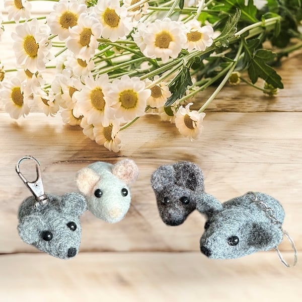 Needlefelted Mouse -Keyring -Bag Charm 