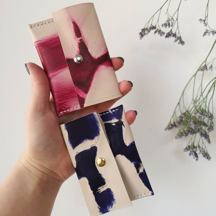 Pink Tie Dye Leather Coin And Card Purse. Cute Gift For Her. Vibrant Leather