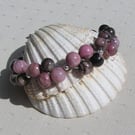 Pink & Black Rhodonite Gemstone Chakra Beaded Bracelet "Tranquil Rose"