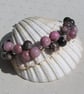 Pink & Black Rhodonite Gemstone Chakra Beaded Bracelet "Tranquil Rose"