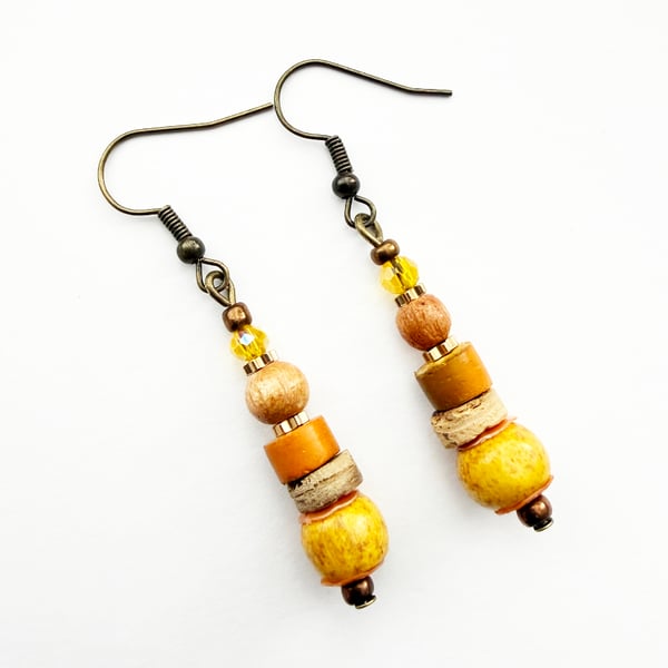 Yellow Orange Brown Boho Style Handmade Earrings