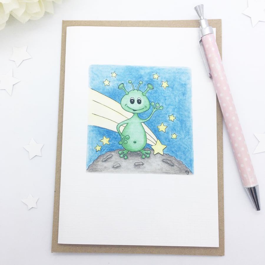 Little Alien Card - Blank Card - Birthday Card