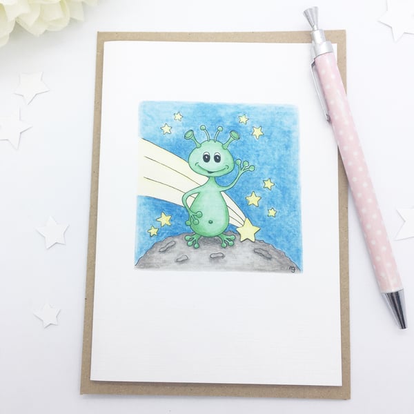 Little Alien Card - Blank Card - Birthday Card