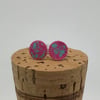 Pink & Turquoise Sterling Silver Hand Enamelled Stud Earrings. 