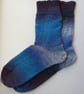 Hand-cranked Knitted Ribbed Wool Socks Size 8 to 9 mismatched - Image 2