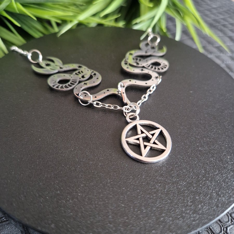 Gothic Snake Pentagram Necklace Occult Pagan Pendant Necklace Gift